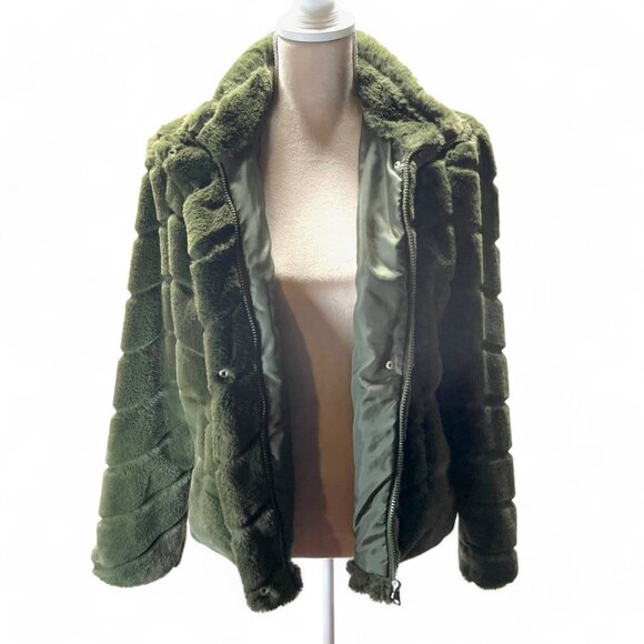 CiSono Faux Fur Olive Green Outerware Collection Size Large Zipper/Snap - Picture 2 of 15